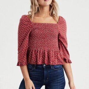 American Eagle Polka Dot Peplum Smocked Top size XS